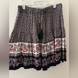 Blue Rain Navy Blue, Orange, Cream Short Skirt with Tassel Tie Pull On Small